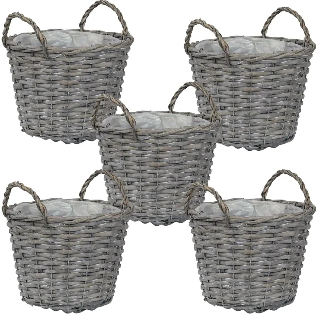 Sunnydaze 8 in Rattan Wicker Basket Planters with Handles/Lining - Set of 5