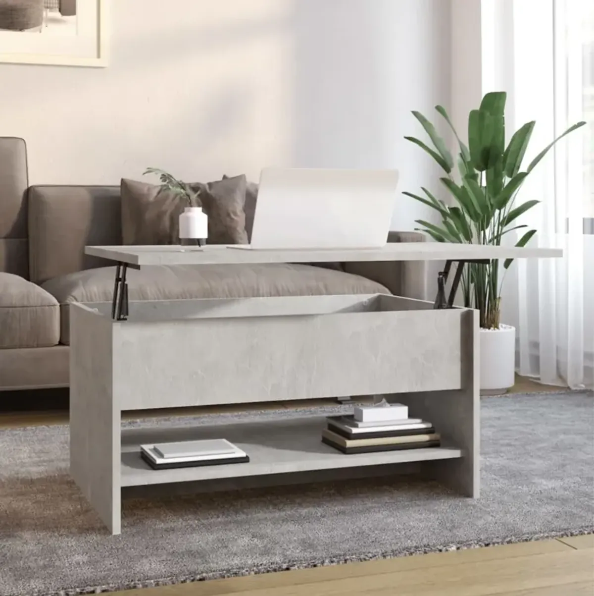 vidaXL Modern Coffee Table - Concrete Gray, Engineered Wood, Rectangular, Easy Assembly, Sturdy Design, Stylish Living Room Furniture