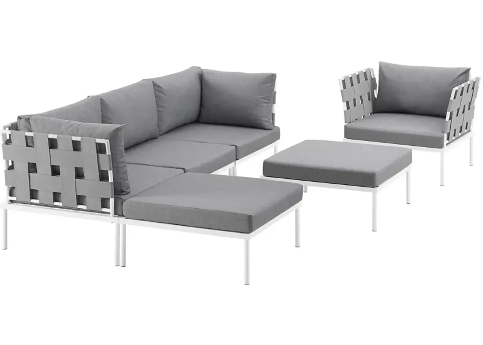 Harmony 6 Piece Outdoor Patio Aluminum Sectional Sofa Set - White Gray