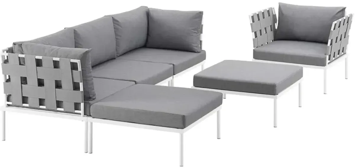 Harmony 6 Piece Outdoor Patio Aluminum Sectional Sofa Set - White Gray