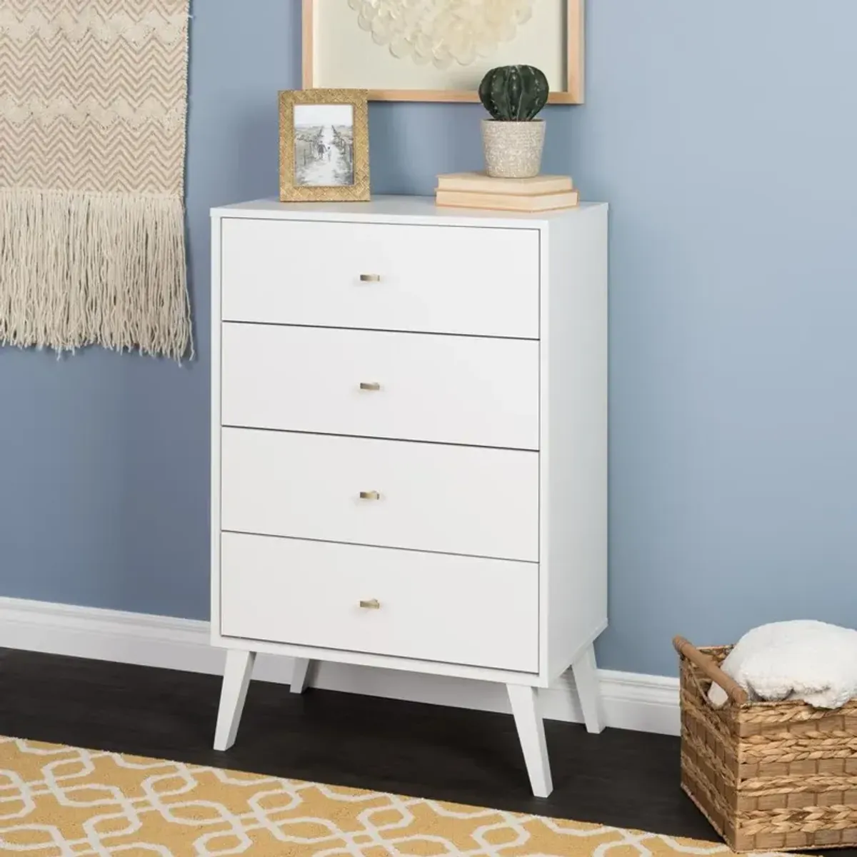 Prepac Milo Mid Century Modern  4-drawer Chest, White