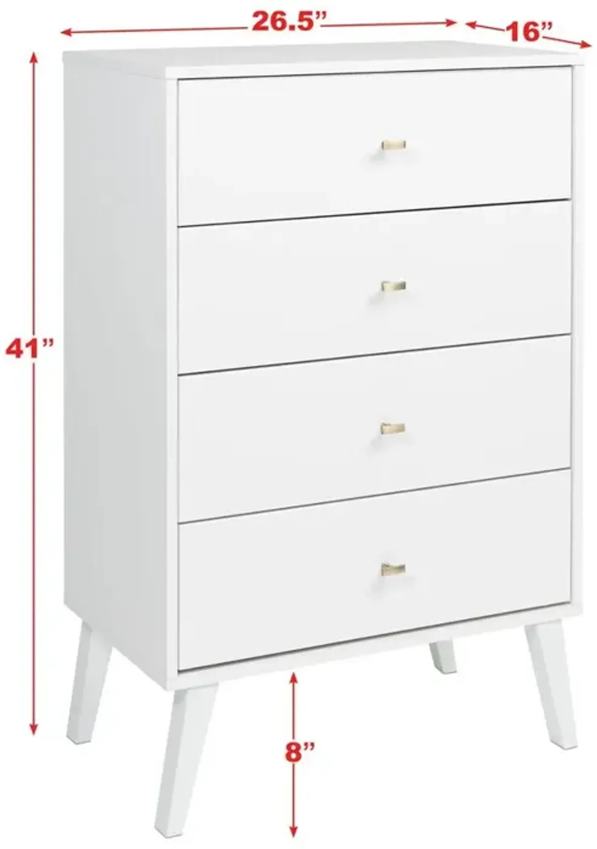 Prepac Milo Mid Century Modern  4-drawer Chest, White