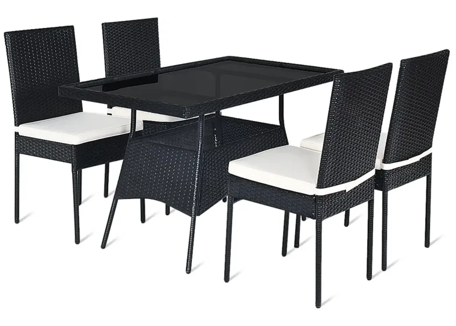 5 Pieces Rattan Dining Set with Glass Table and High Back Chair