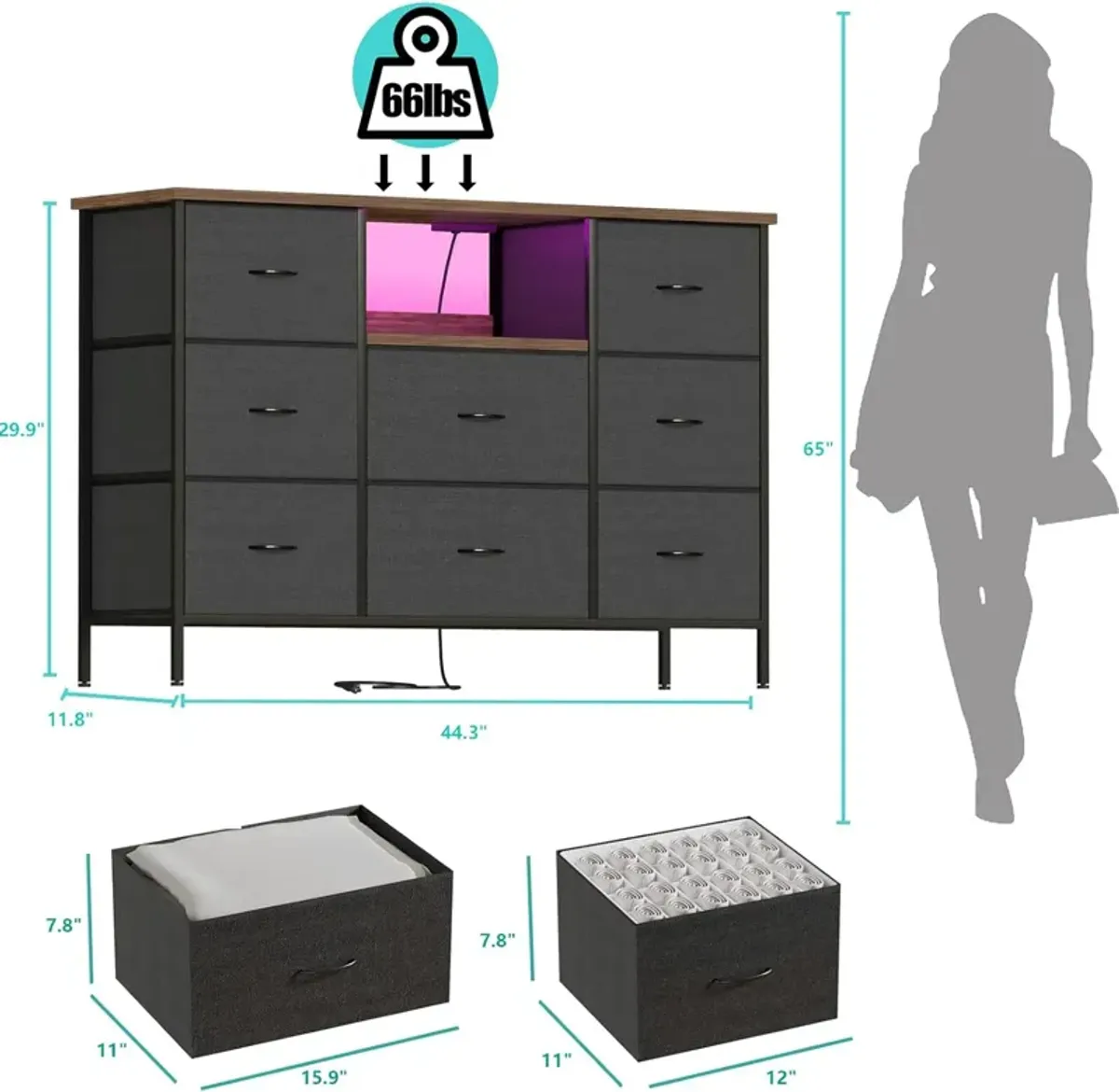 Dresser TV Stand with 8 Drawers for 55" TV,Black