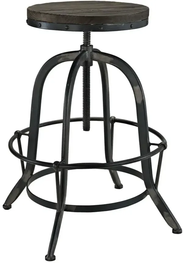 Modway Collect Rustic Farmhouse Pine Wood and Cast Iron Two Backless Bar Stools in Black