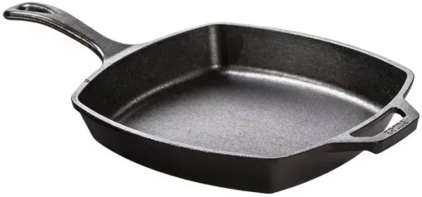 Square Cast Iron Frying Pan Pre-Seasoned Heavy-Duty Skillet for Home & Camping