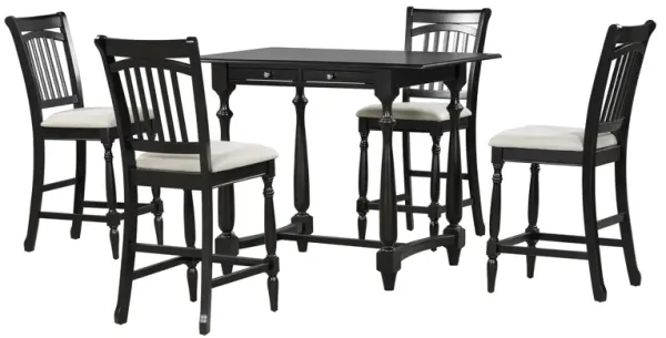 Mid-Century Farmhouse 5-Piece Wood Dining Table Set Counter Height Kitchen Furniture Set with Storage Drawers and 4 Upholstered Chairs,Espresso
