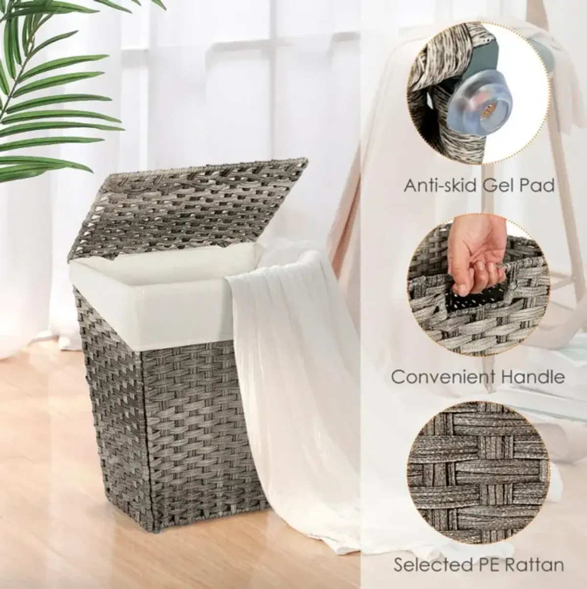 Hivvago Foldable Handwoven Laundry Hamper with Removable Liner