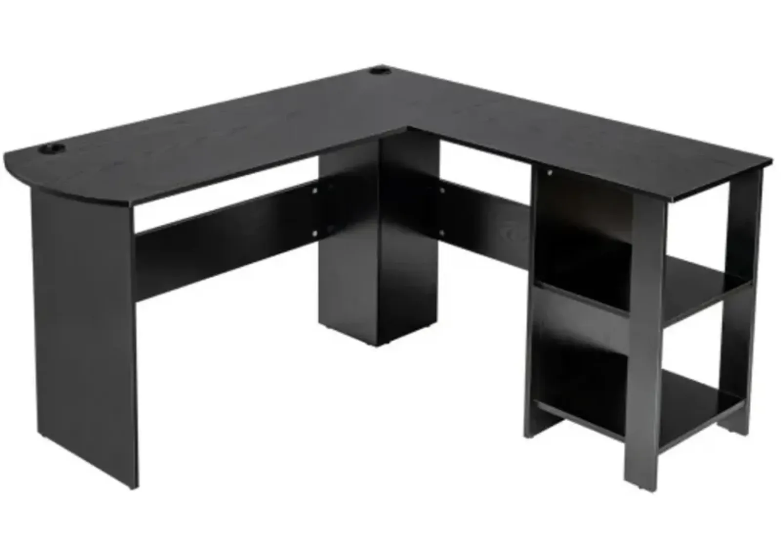 Modern L-Shaped Computer Desk with Shelves-Black