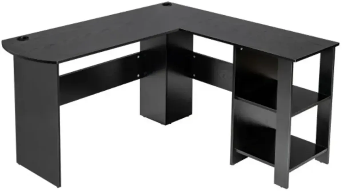 Modern L-Shaped Computer Desk with Shelves-Black