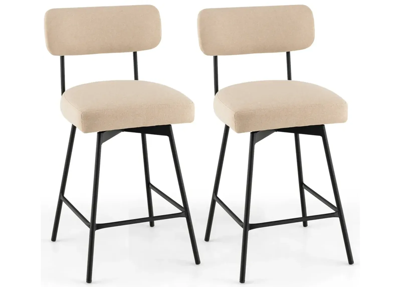 25" 2-Piece Modern Upholstered Bar Stools with Back and Footrests-Beige