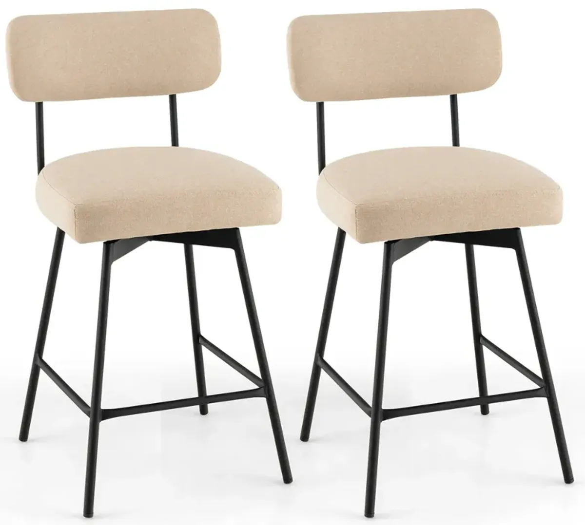 25" 2-Piece Modern Upholstered Bar Stools with Back and Footrests-Beige