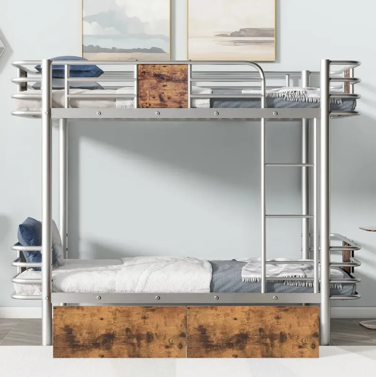 Merax Metal Frame Bunk Bed with 2 Storage Drawers