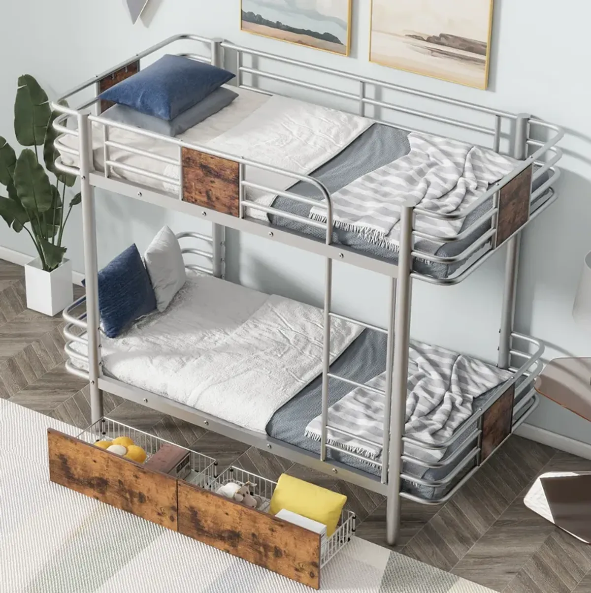 Merax Metal Frame Bunk Bed with 2 Storage Drawers