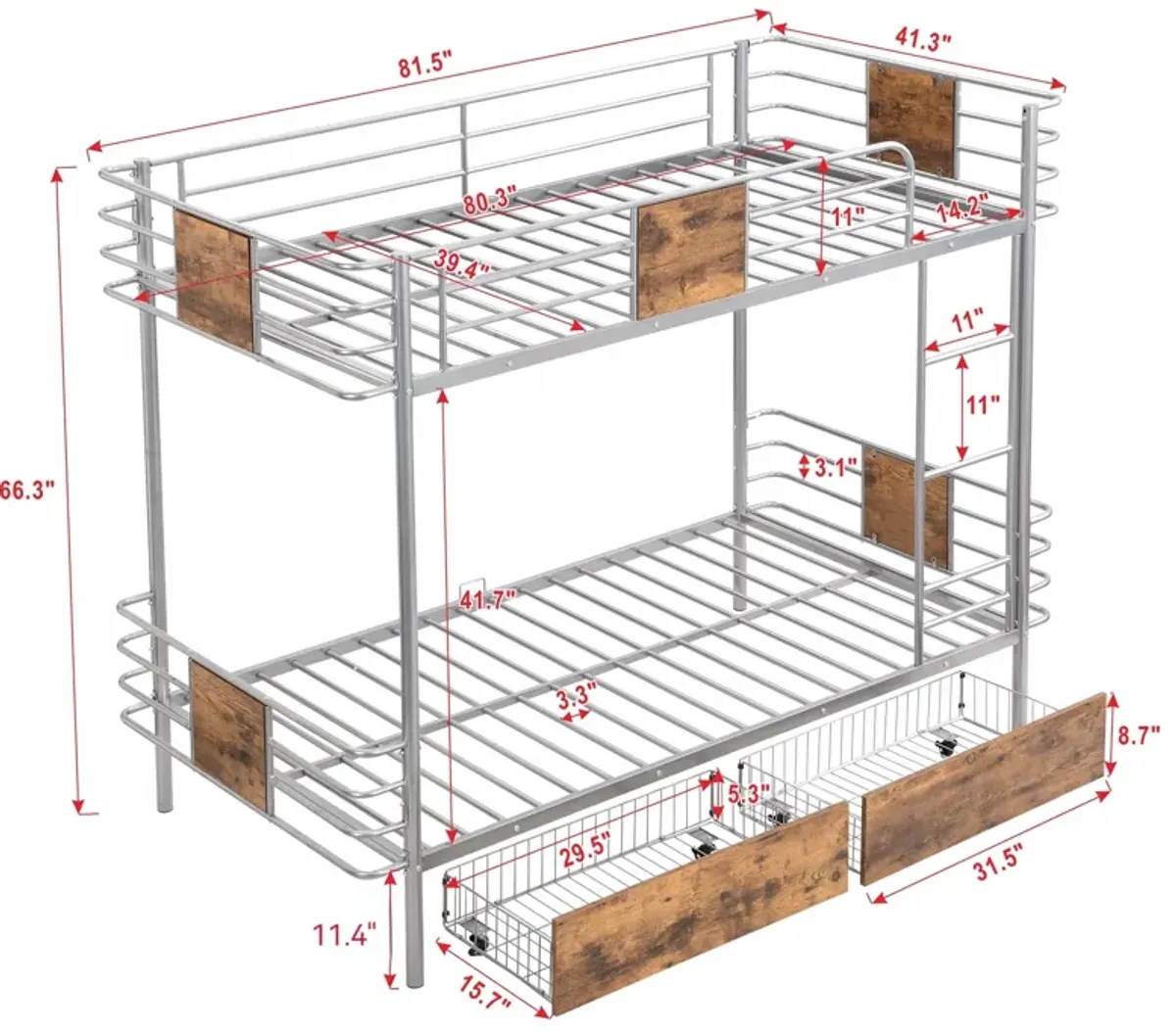 Merax Metal Frame Bunk Bed with 2 Storage Drawers