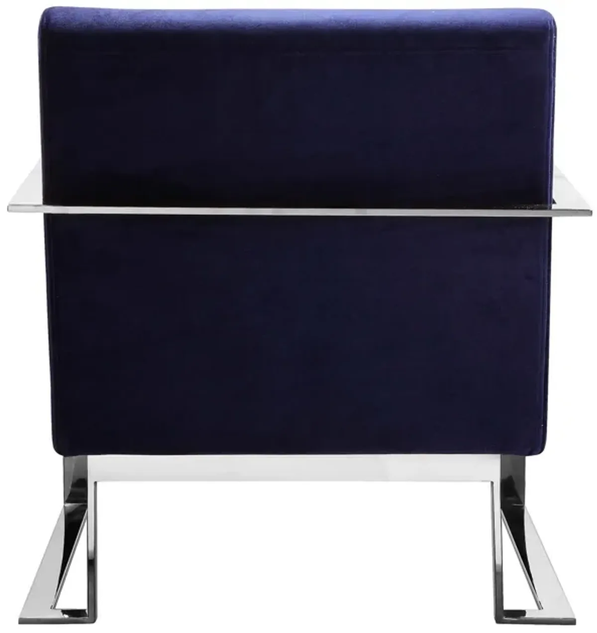 Boly 28 Inch Lounge Chair, Navy Velvet, Foam Cushions, Chrome Steel Base - Benzara