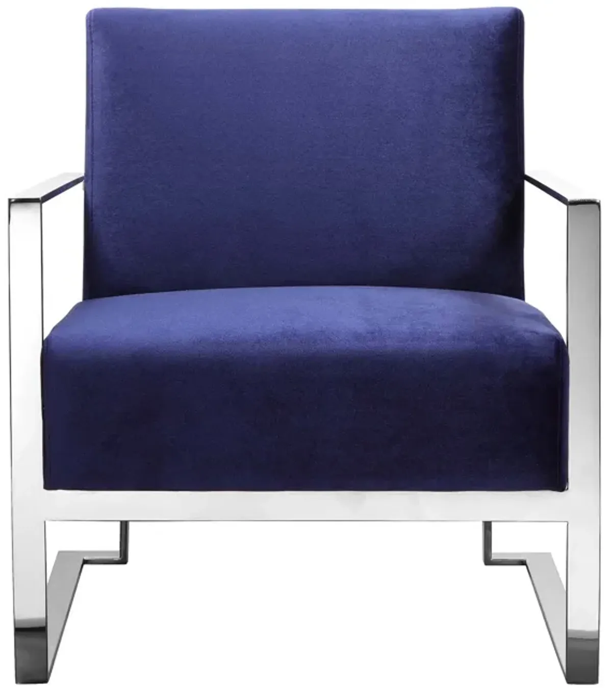 Boly 28 Inch Lounge Chair, Navy Velvet, Foam Cushions, Chrome Steel Base - Benzara