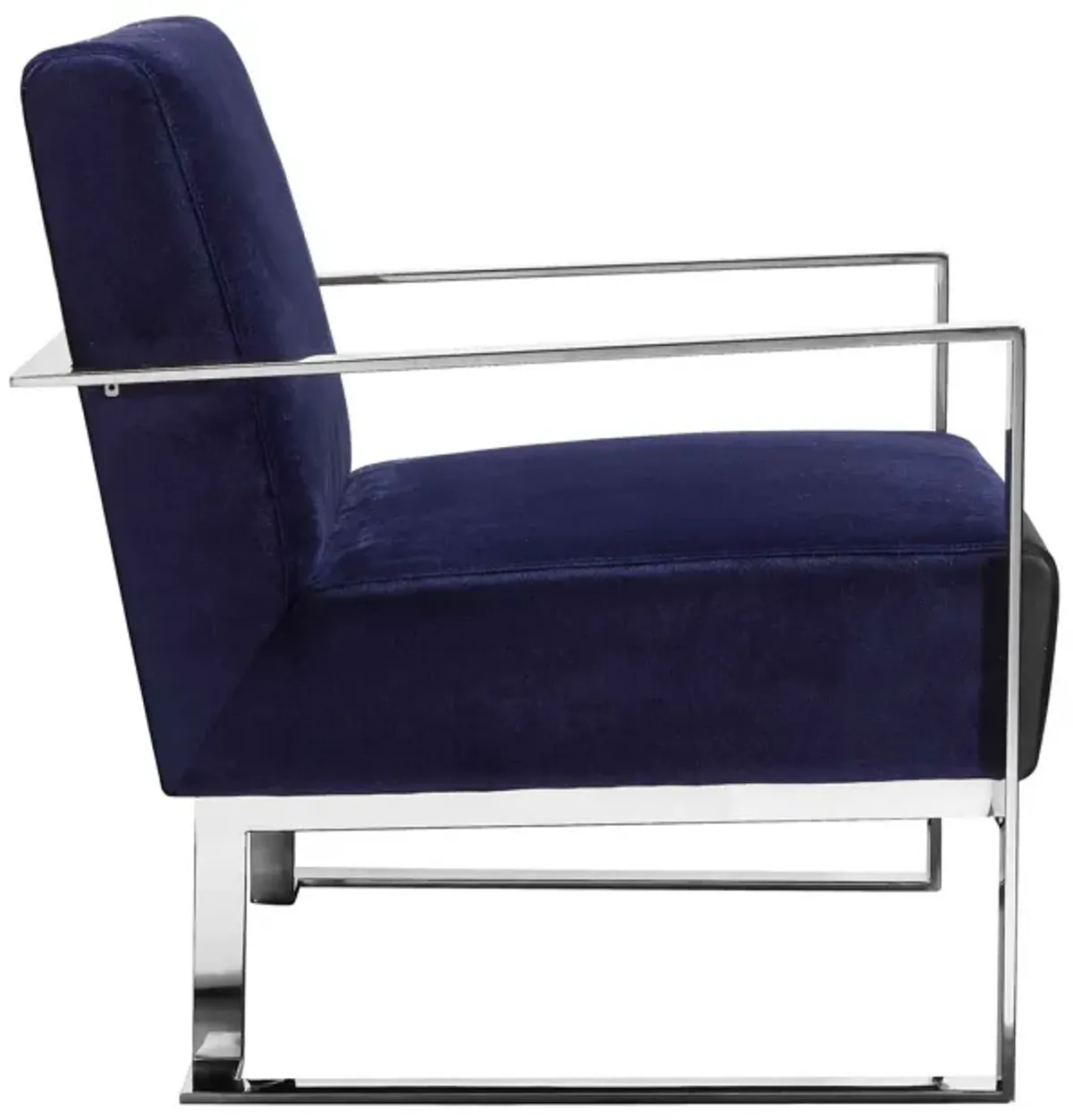 Boly 28 Inch Lounge Chair, Navy Velvet, Foam Cushions, Chrome Steel Base - Benzara