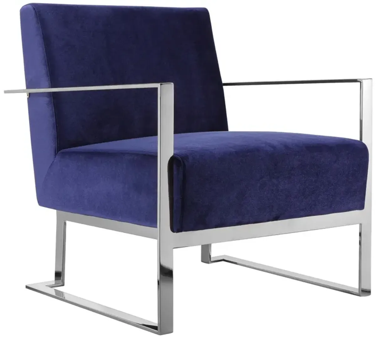 Boly 28 Inch Lounge Chair, Navy Velvet, Foam Cushions, Chrome Steel Base - Benzara