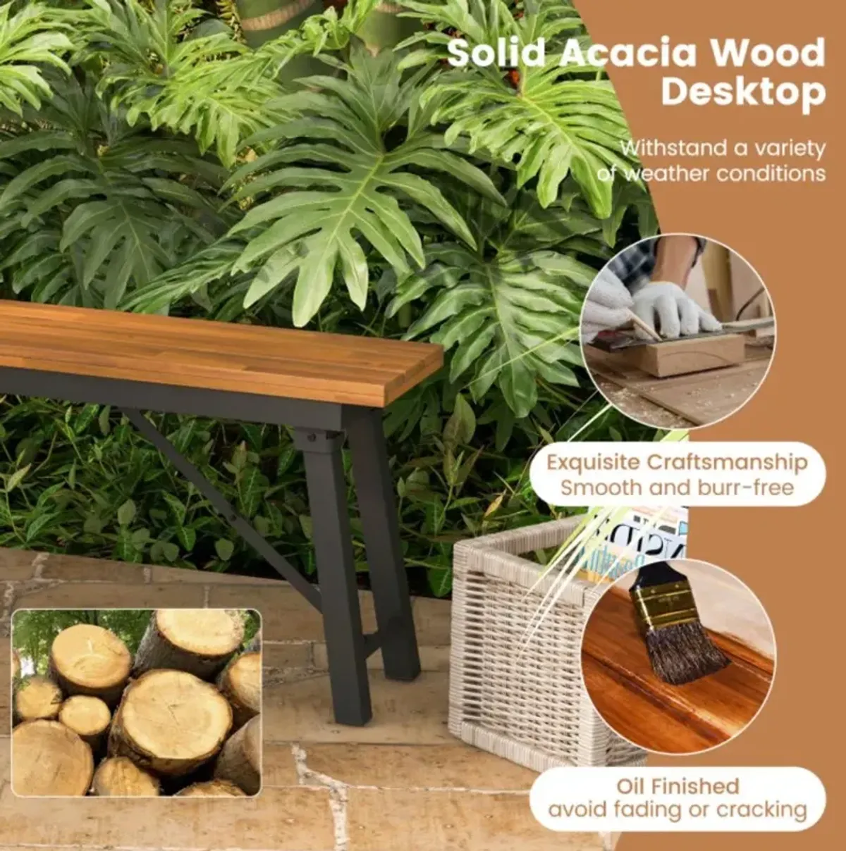 Hivvago Folding Picnic Bench Set Rectangular Acacia Wood Dining Camping BBQ Benches