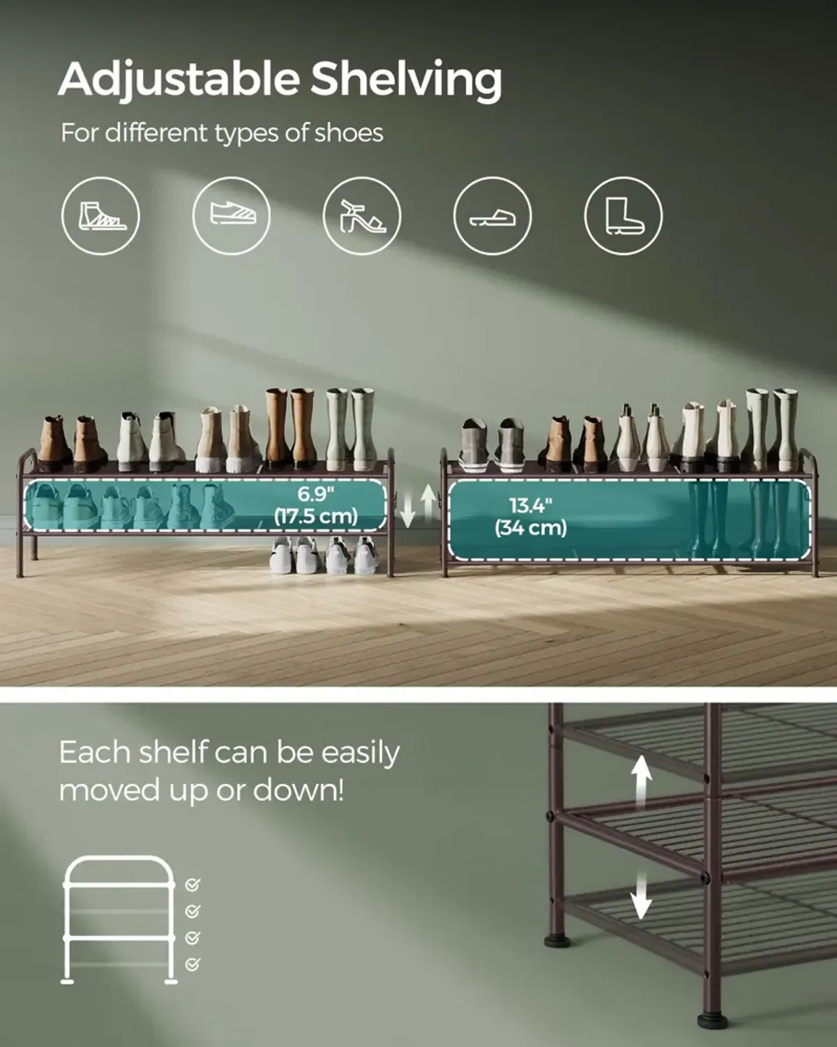 Wide 2-Tier Metal Shoe Rack