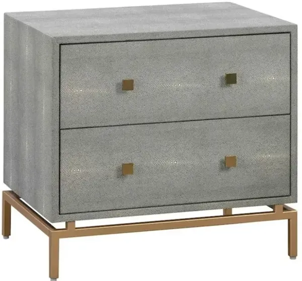 Starlight Canyon Home Gray Wood Night Stand With 2 Drawers And Gold Base, Shagreen Textured Finish