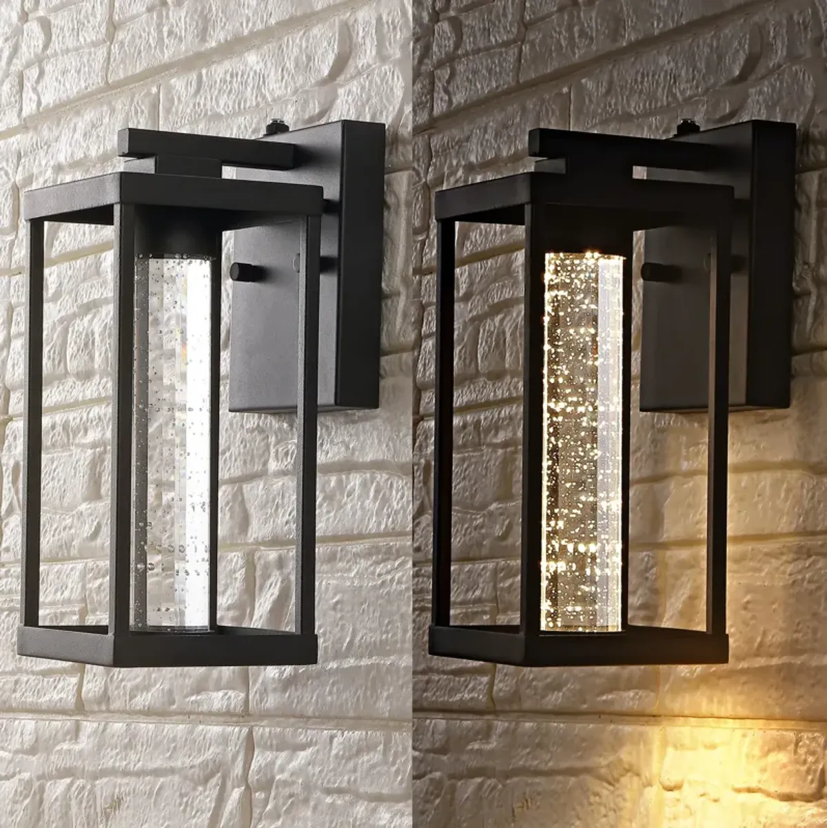 Juno 1-Light Industrial Vintage Iron/Seeded Glass with Dusk-to-Dawn Sensor Integrated LED Outdoor Sconce