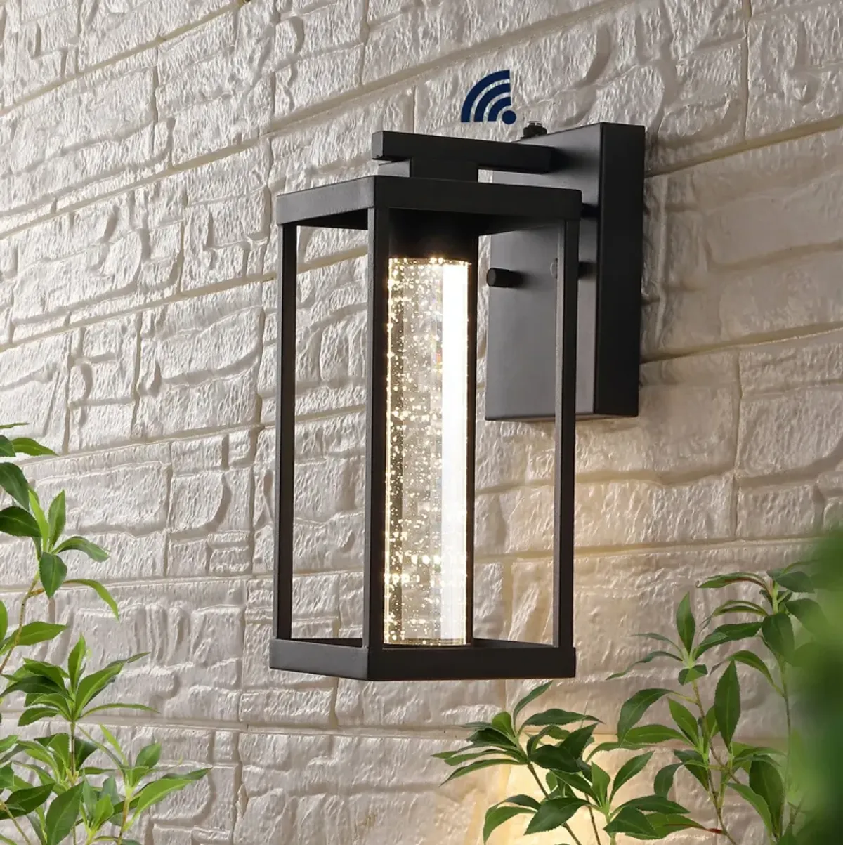 Juno 1-Light Industrial Vintage Iron/Seeded Glass with Dusk-to-Dawn Sensor Integrated LED Outdoor Sconce