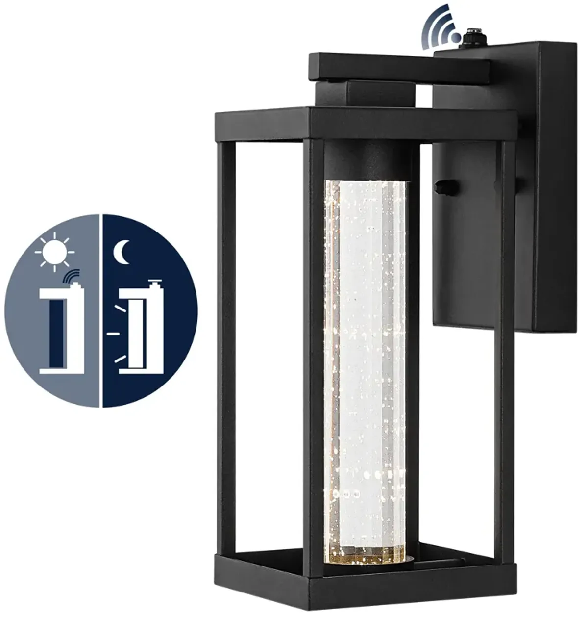 Juno 1-Light Industrial Vintage Iron/Seeded Glass with Dusk-to-Dawn Sensor Integrated LED Outdoor Sconce