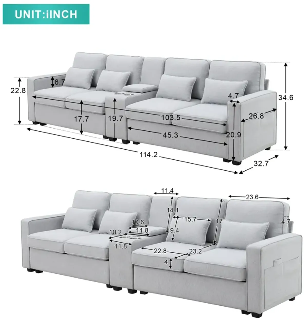 Merax Upholstered Sectional Sofa with Console