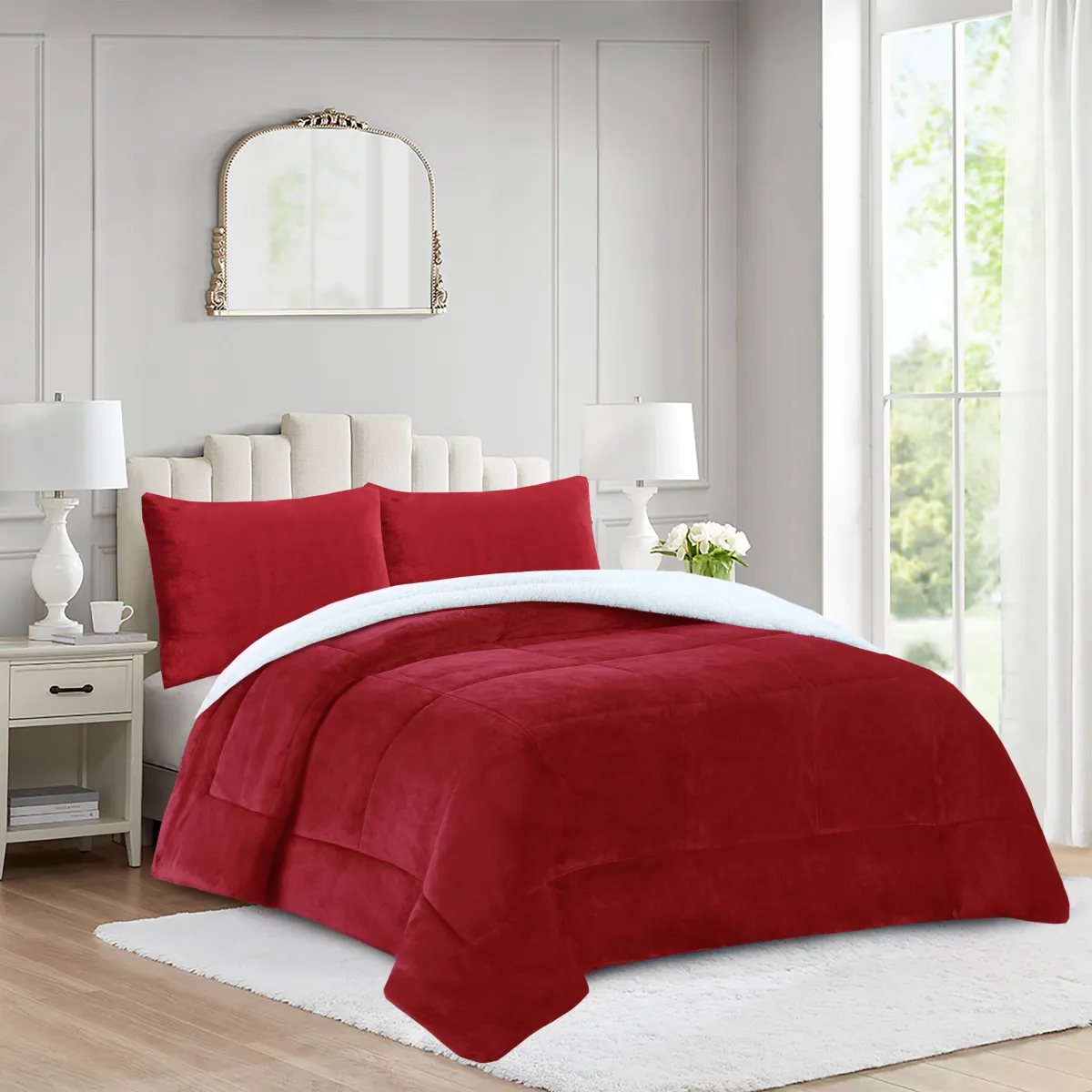 MarCielo 3 Piece Soft Micromink Fluffy Ultra Cozy Sherpa Comforter Set