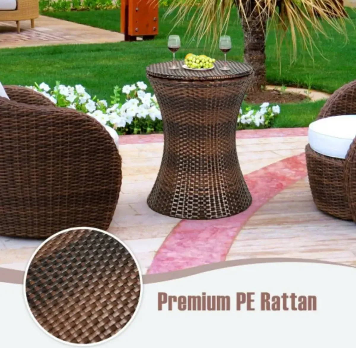 Height Adjustable Patio Rattan Cooler Bar Table