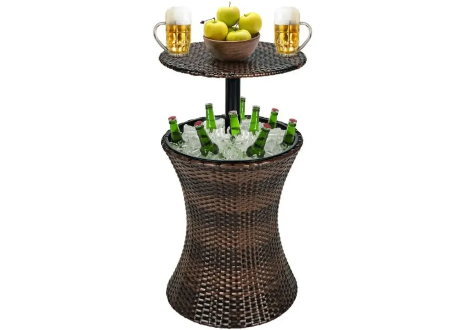 Height Adjustable Patio Rattan Cooler Bar Table