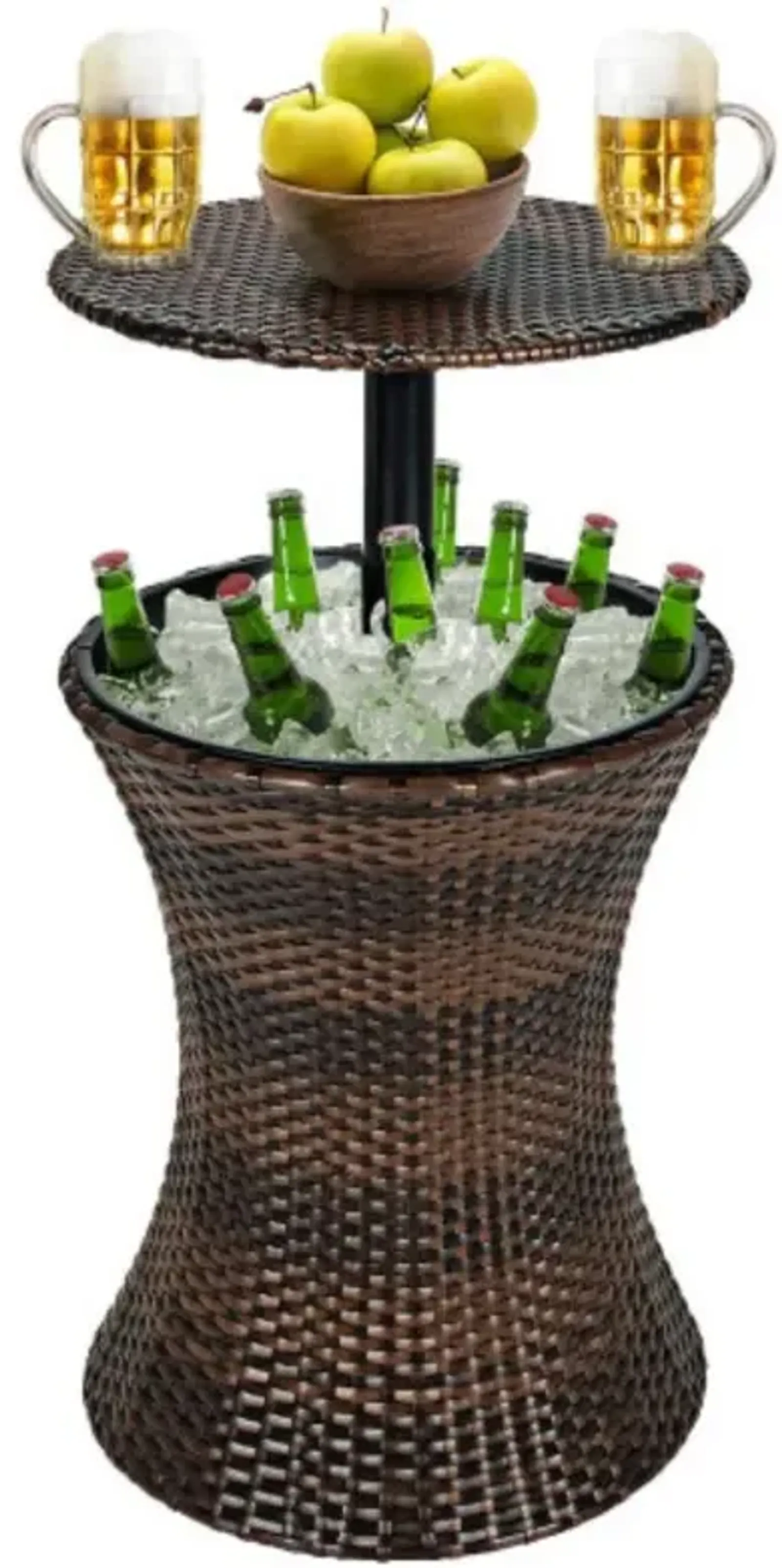 Height Adjustable Patio Rattan Cooler Bar Table