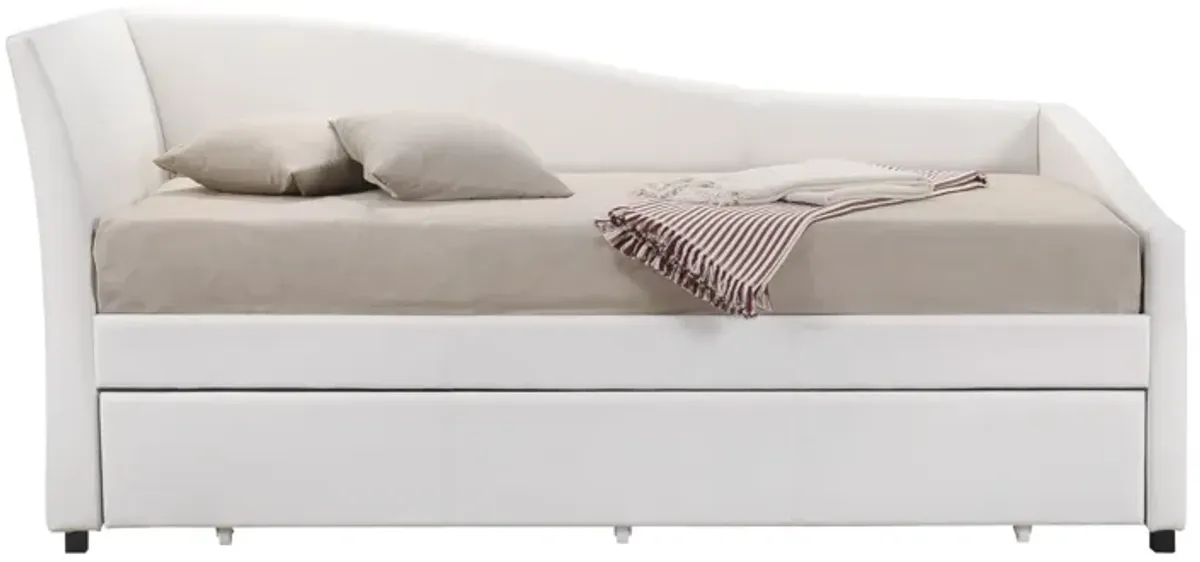 Leatherette Twin Size Daybed and Trundle with Sloped Back, White-Benzara