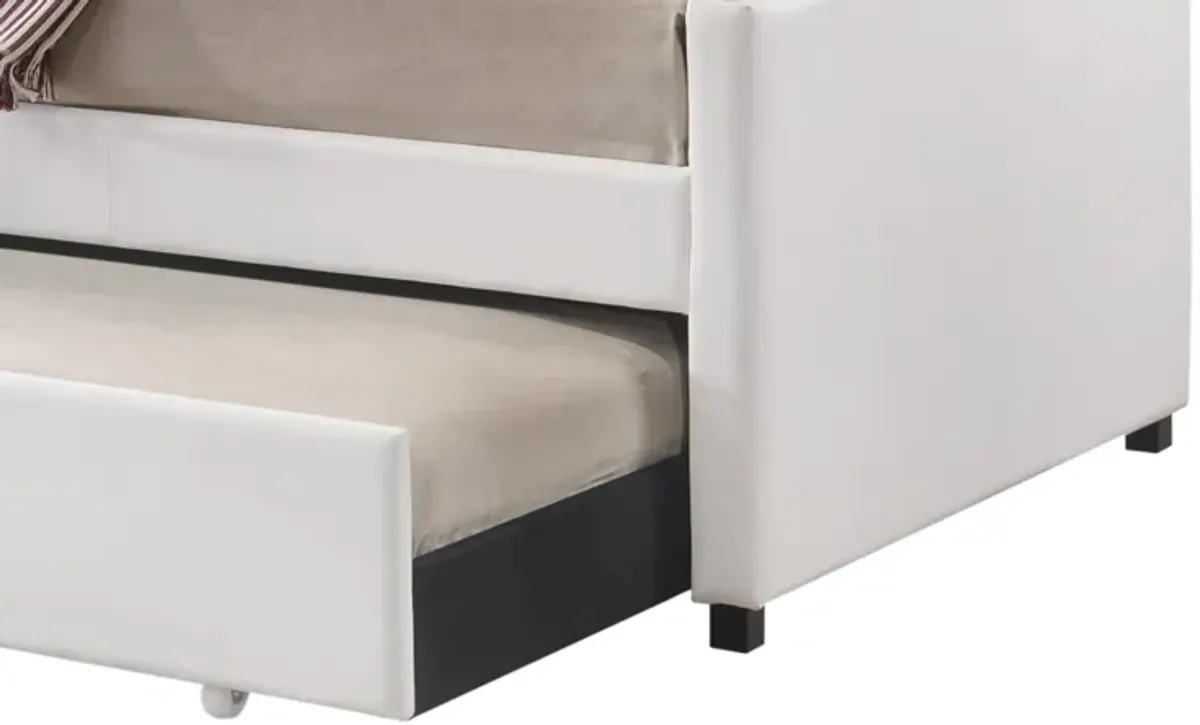 Leatherette Twin Size Daybed and Trundle with Sloped Back, White-Benzara