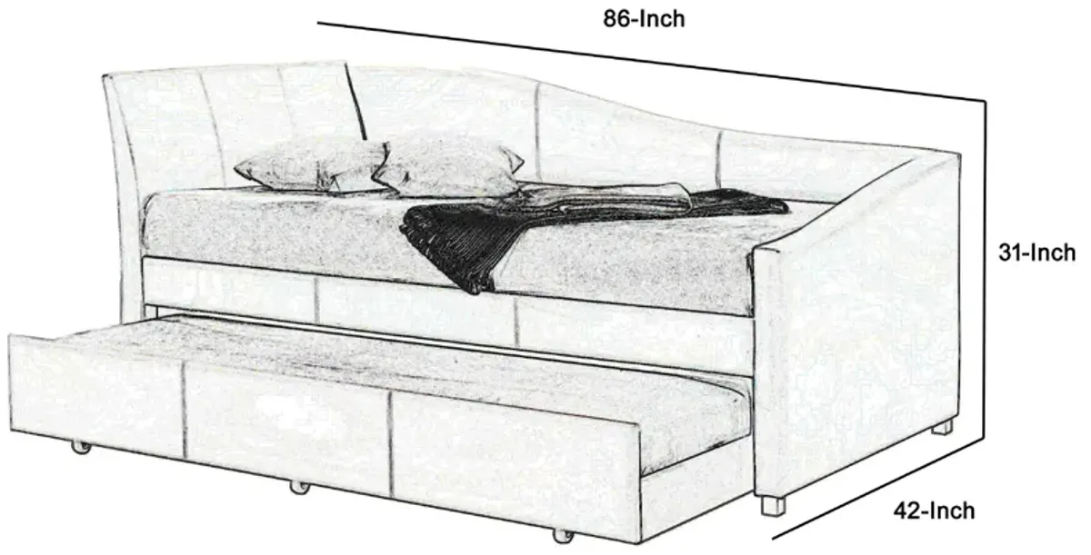 Leatherette Twin Size Daybed and Trundle with Sloped Back, White-Benzara