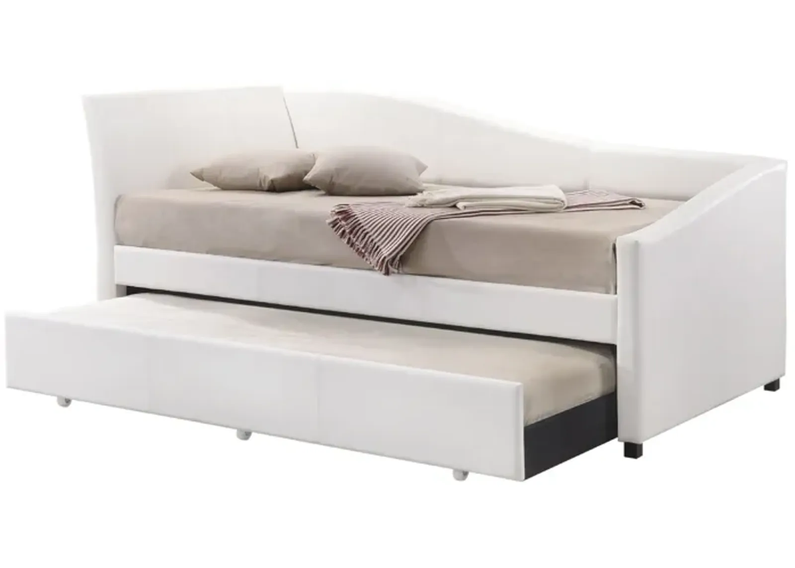 Leatherette Twin Size Daybed and Trundle with Sloped Back, White-Benzara