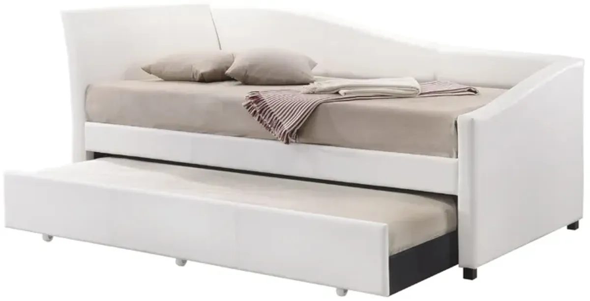 Leatherette Twin Size Daybed and Trundle with Sloped Back, White-Benzara