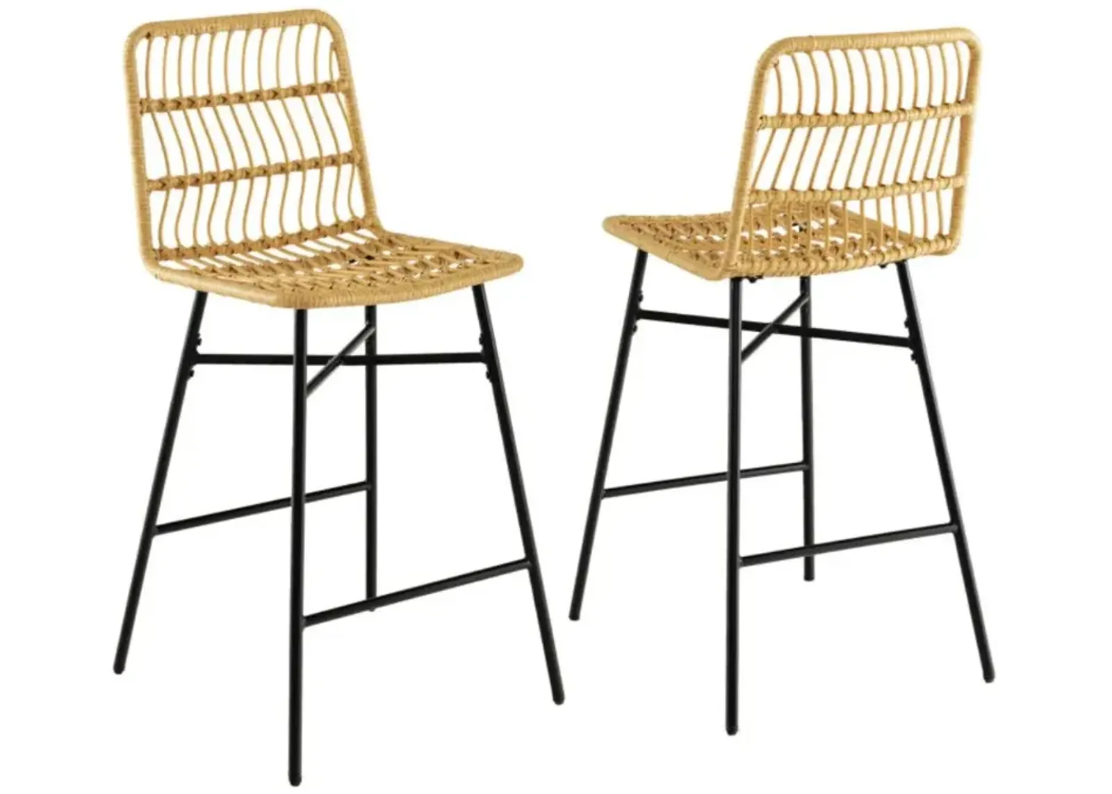 Hivvago Set of 2 Rattan Bar Stools with Sturdy Metal Frame-Yellow