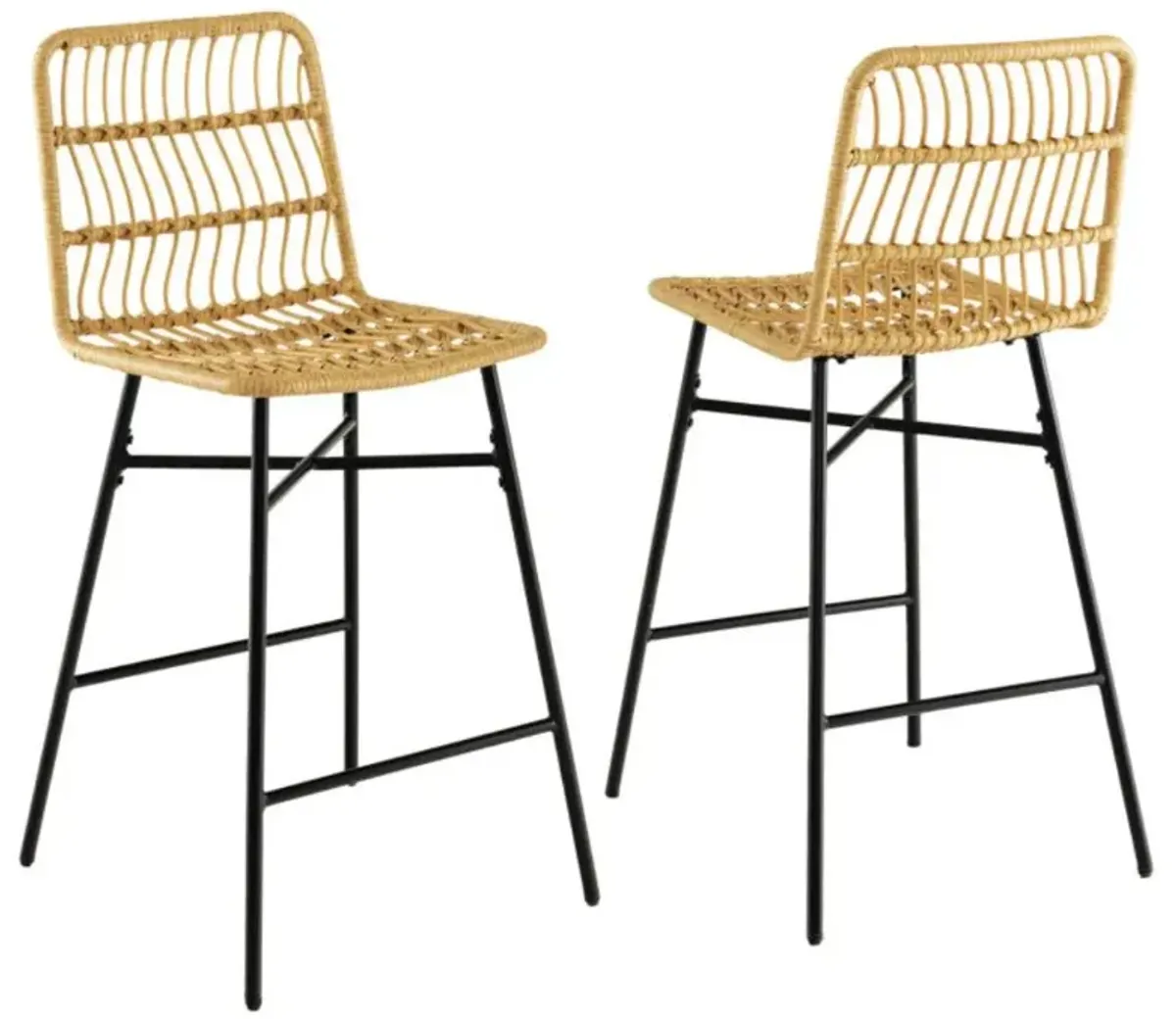 Hivvago Set of 2 Rattan Bar Stools with Sturdy Metal Frame-Yellow