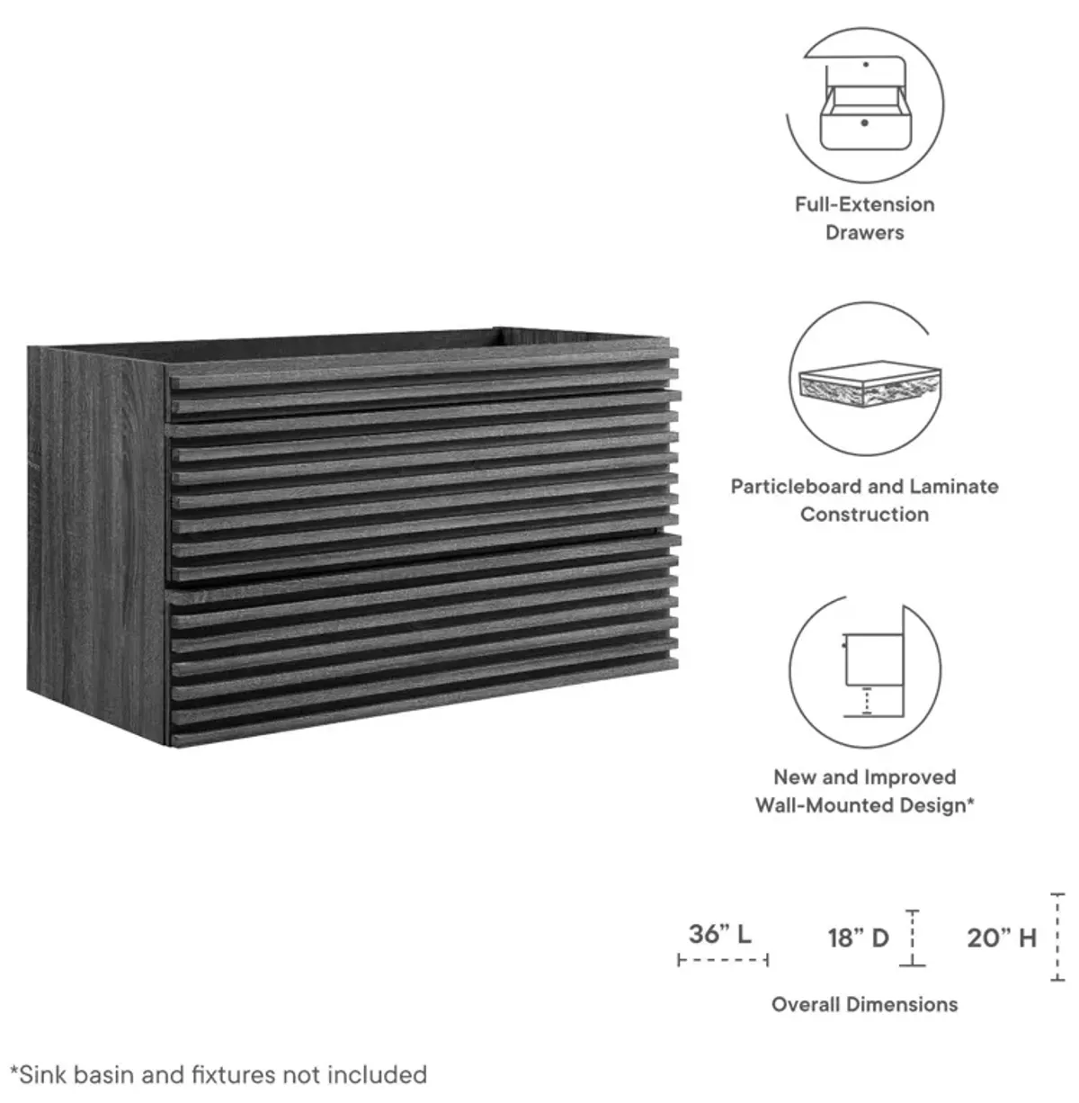 Render 36" Wall-Mount Bathroom Vanity Cabinet