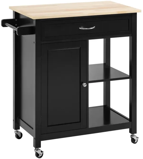 Streamdale Rolling Black Kitchen Island Cart with Storage