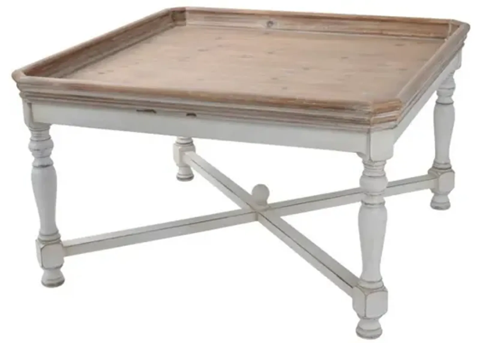 Square Shaped Wooden Coffee Table With Beveled Edges, Brown & Gray-Benzara