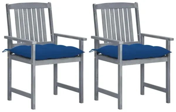 vidaXL Patio Chairs with Cushions 2 pcs Gray Solid Acacia Wood