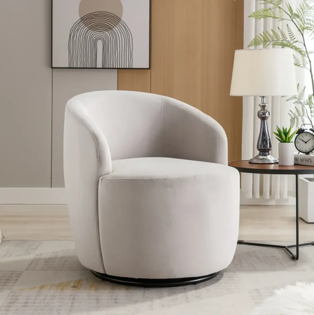 Streamdale Velvet Swivel Barrel Chair with Metal Ring