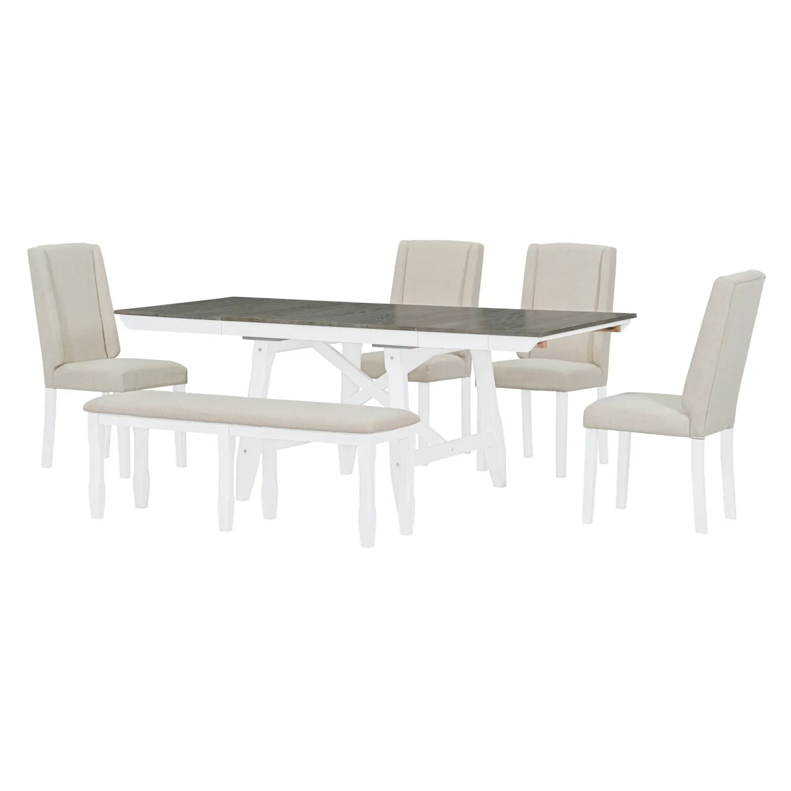 6-Piece Extendable Dining Set with Chairs and Bench