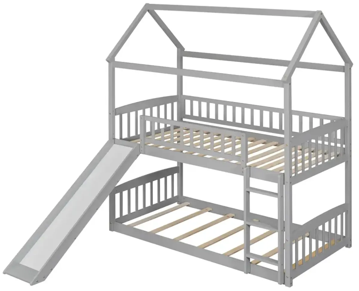 Twin Over Twin Bunk Bed With Slide, House Bed With Slide