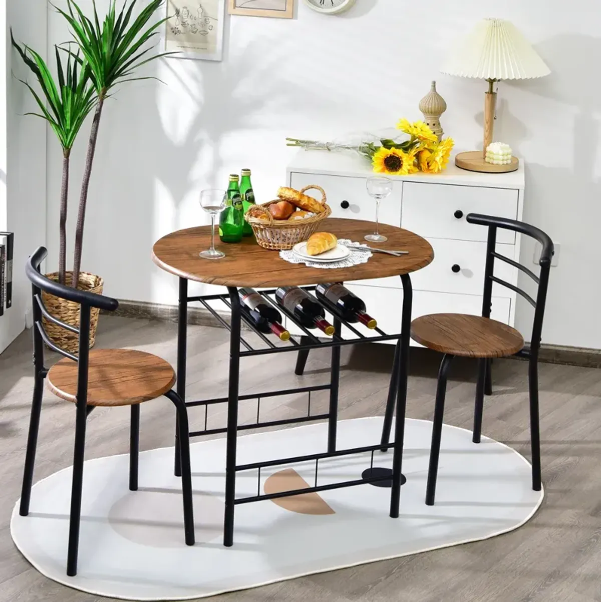 3 Pieces Home Kitchen Bistro Pub Dining Table 2 Chairs Set