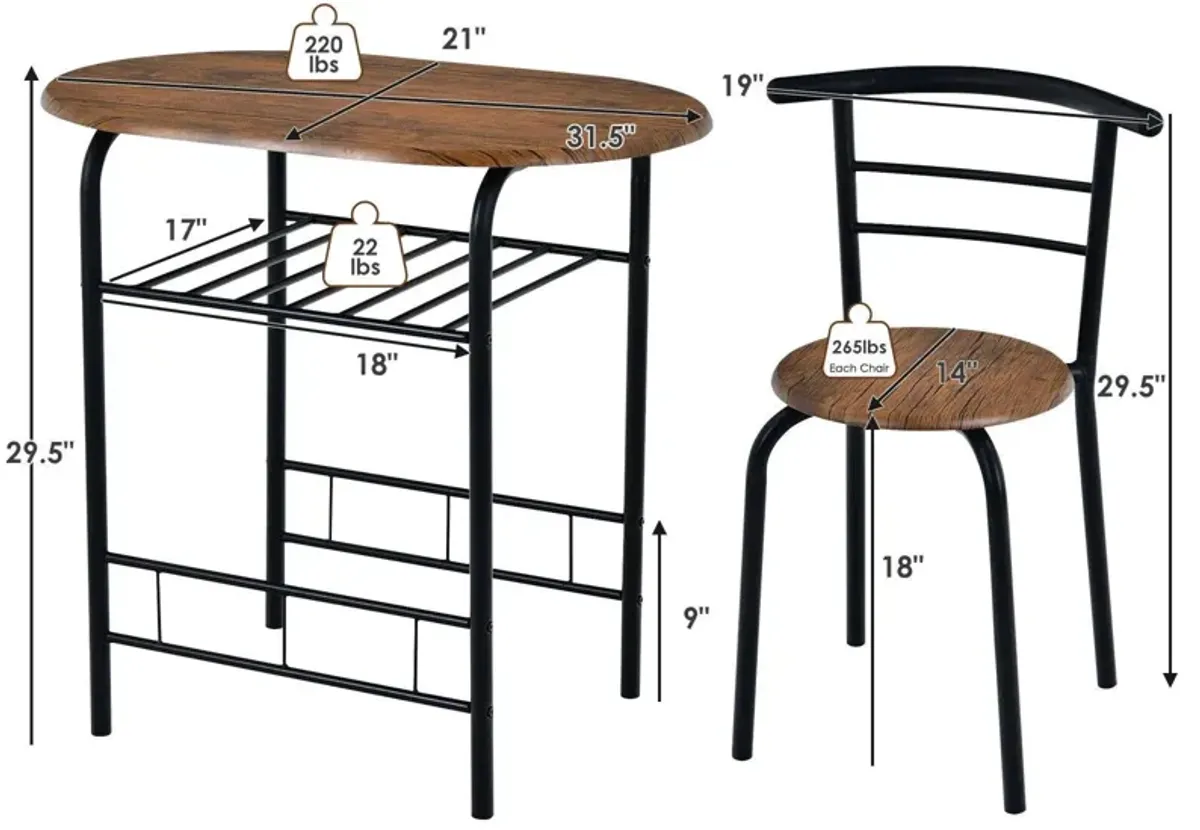 3 Pieces Home Kitchen Bistro Pub Dining Table 2 Chairs Set